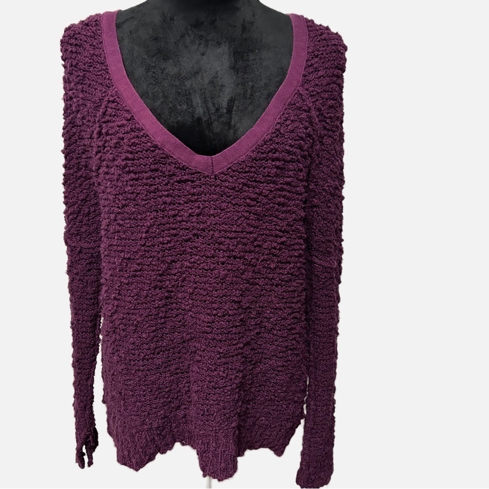 Free People Women’s Sweater Knit 100% Cotton Textured Drop Sleeves Sz S Purple